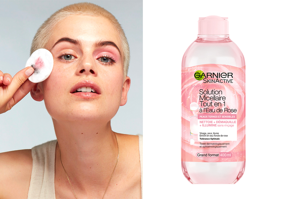 GARNIER SKINACTIVE SOLUTION MICELLAIRE À L'EAU DE ROSE TOUT EN 1 PEAUX  TERNES ET SENSIBLES - 400ML